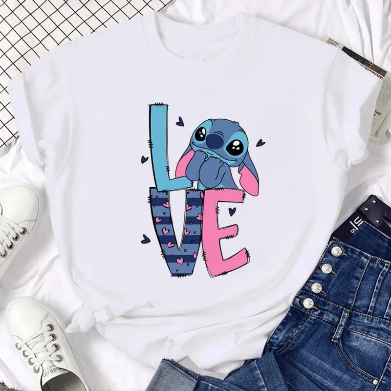 Disney Funny Not Today Stitch Women's Clothing Cartoon Y2k Stitch Summer Top Casual T-shirt Women's Cotton T-shirt