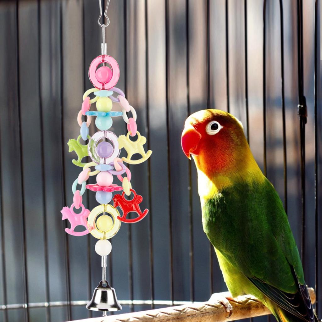 Colorful Beads Bell Bird Cage Stand Parrot Hanging Toy Pet Birds Bite Chewing Decoration Toys