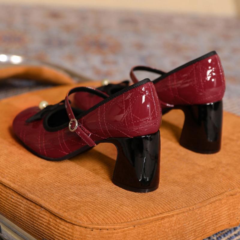 Pantofi Mary Jane cu toc înalt Design de nișă Pantofi de damă Fundă în formă de diamant Pantofi cu toc înalt Pantofi cu vârf rotund Pantofi cu toc gros