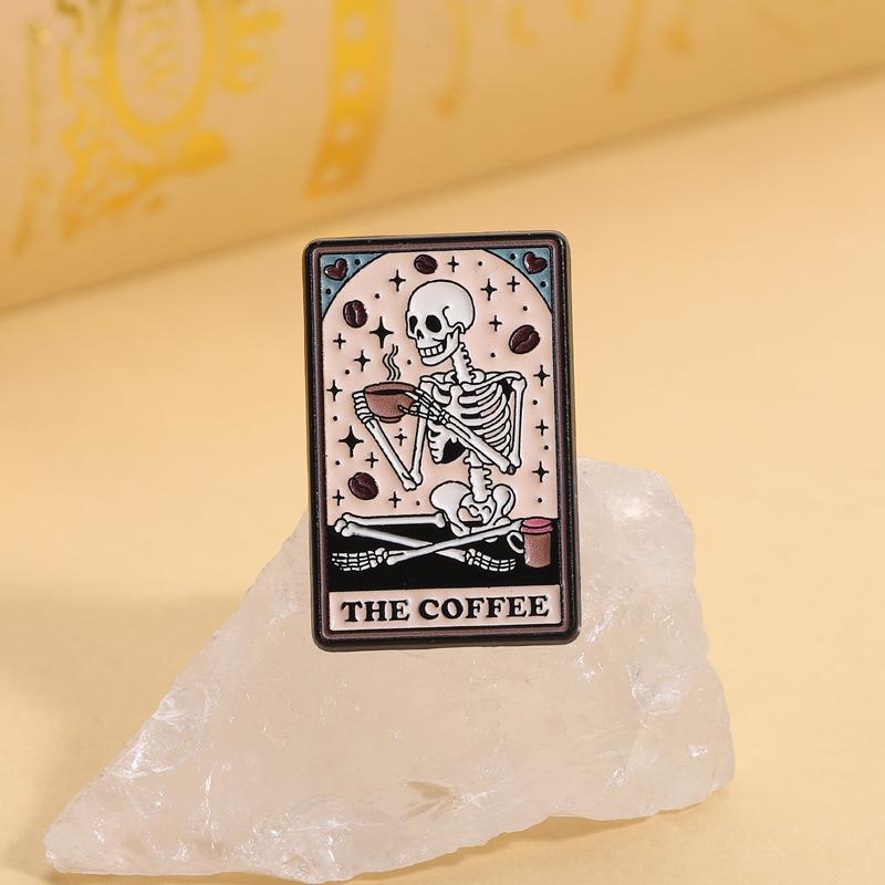 The Coffee Tarot Card UV Printing Pins Skeleton Cat Paw Moon Phase Brooches Badges Punk Jewelry Gift for Friends