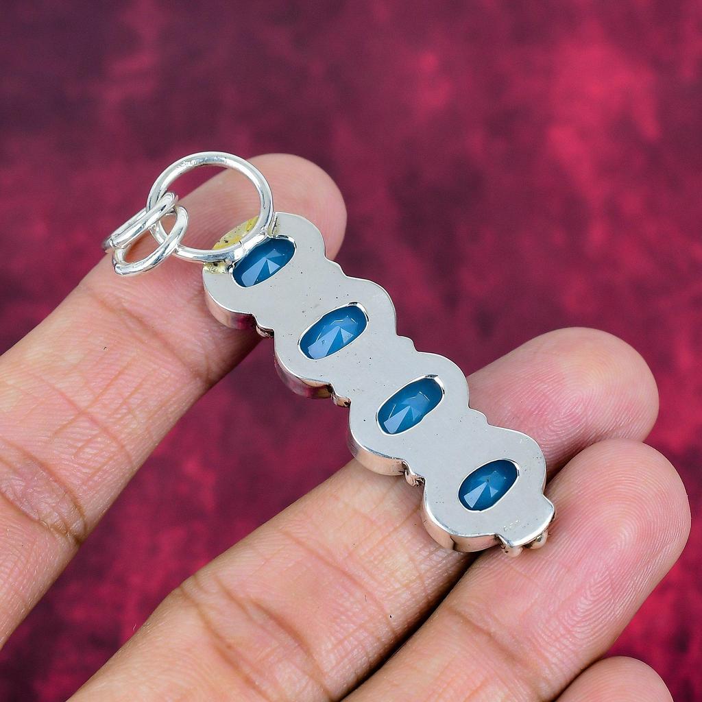 Blå Kalcedon 925 Äkta Sterling Silver Hänge, Handgjort Ädelstenshänge Smycken, Gåvor Till Fru Helt Nytt Hänge