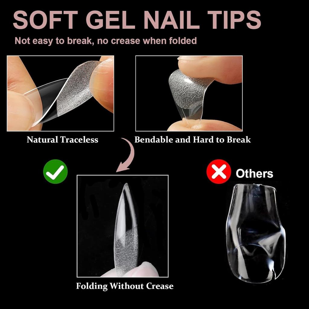 Soft Gel Oval Round Almond False Nail Tips, Medium Full Cover Clear Press On Nails for Acrylic Nail Extension Dip Powder Professional Salon Personal