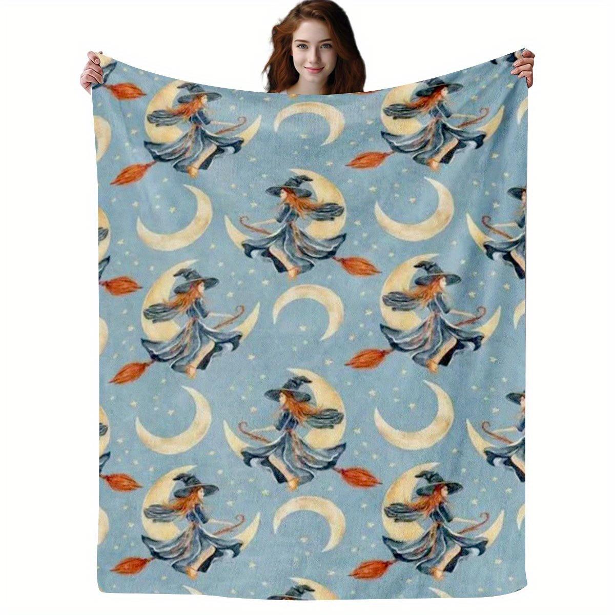 1pc Witch moon and star pattern blanket made of polyester machine washable suitable for bedroom and living room 75x100cm