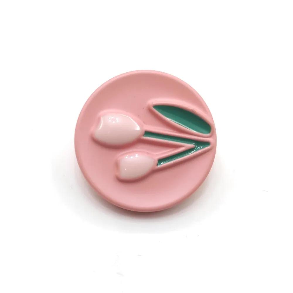 

10 шт. Красивые пуговицы-тюльпаны 17,5 мм круглые пластиковые пуговицы с цветным узором в виде тюльпана аксессуары для одежды 17.5mm розовый