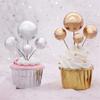 5pcs Gold  Ball Silver Ball Cake Topper Happy Birthday Party Cake Decorative Plug-in