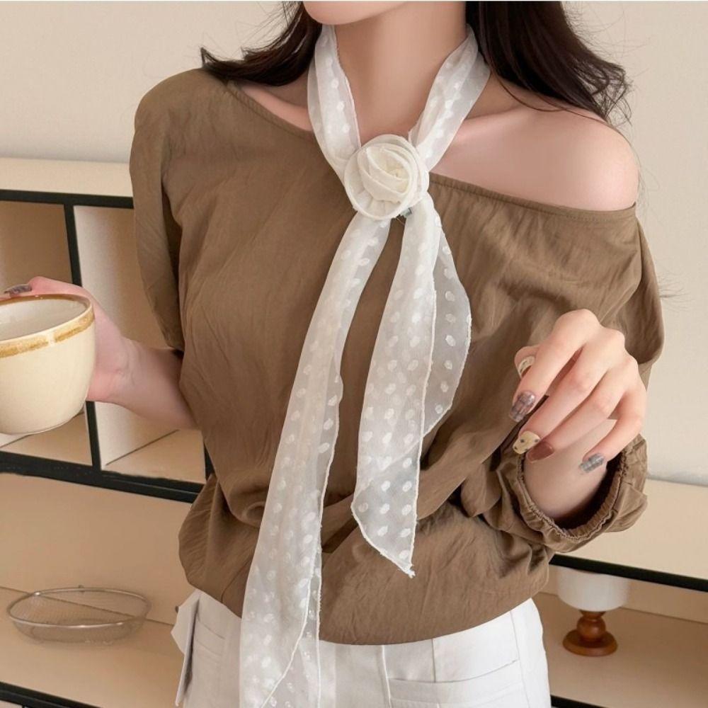 Detachable Design Chiffon Scarf Thin Material Polka Dots Scarf Neck Scarf  Fashion Accessory