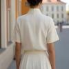 Women Shirt V-neck Stand Collar Loose Fit Pullover Tops Pure Color Soft Stretchy Breathable Blouse Daily Wear