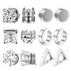 1/6 Pairs Stainless Steel Magnetic Stud Earrings for Men Women Unisex White CZ Magnet Ear Stud Non-piercing Clip Hoop Earrings