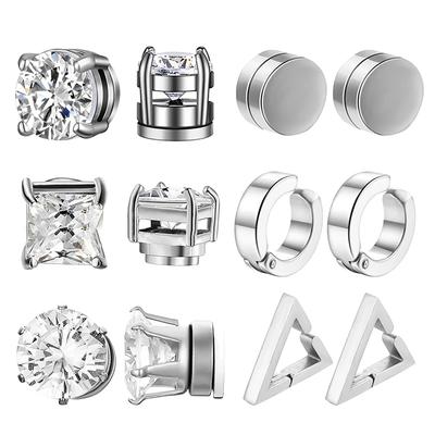 1/6 Pairs Stainless Steel Magnetic Stud Earrings for Men Women Unisex White CZ Magnet Ear Stud Non-piercing Clip Hoop Earrings
