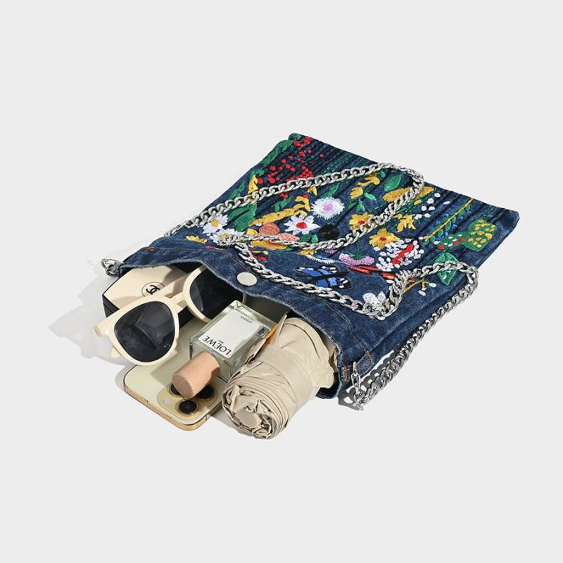 Embroidery Denim Bag Street Personality Trend Student Flower Three-dimensional Shoulder Design Underarm