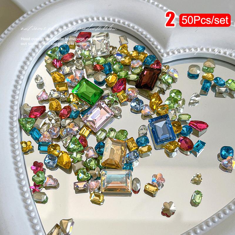 50Pcs  Nail Art Charm Special-Shaped Pointed-Bottom Colorful  Jewel For Face Clothes Shoes Decor Nail Supplies