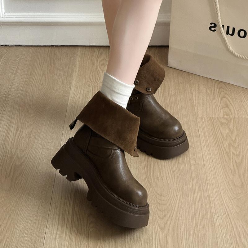 Autumn Winter Platform Thick Sole Women Ankle Boots Design Belt Buckle Punk Style Leather Modern Short Bottes Femmes