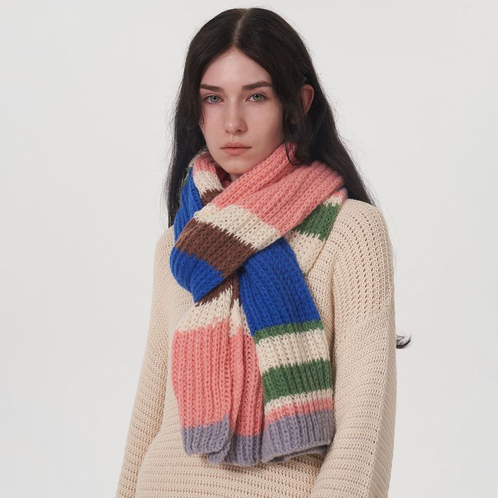 New Autumn and Winter Warm Multi-color Striped Imitation Cashmere Scarf Women's Tide, Thickened Scarf Knitted Scarf