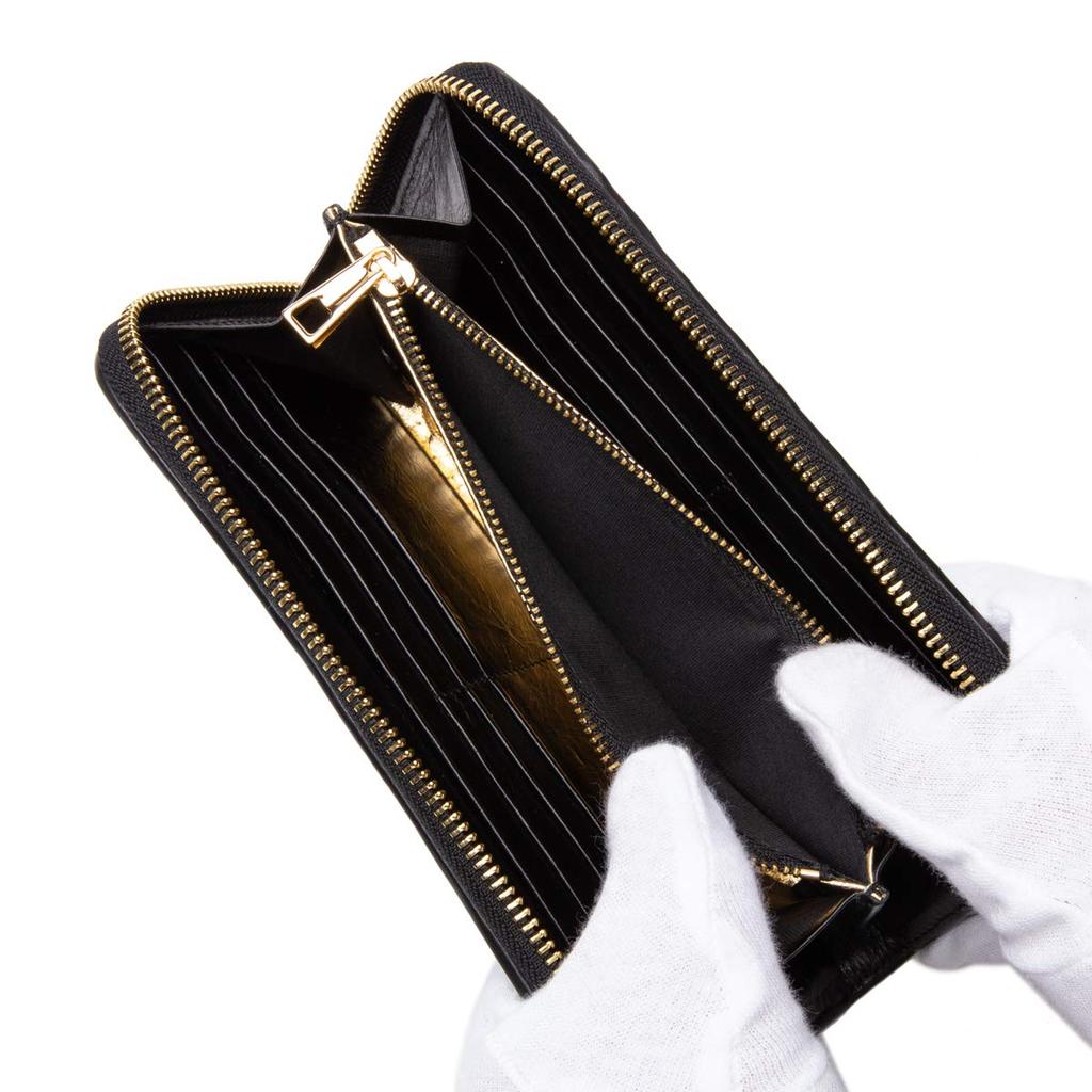 [Revetta] Crocodile Long Wallet, Gold Python Interior, Crocodile Leather, L-shaped, Men's, Genuine Leather, Round Zipper, Black, Matte Finish [081-5cr
