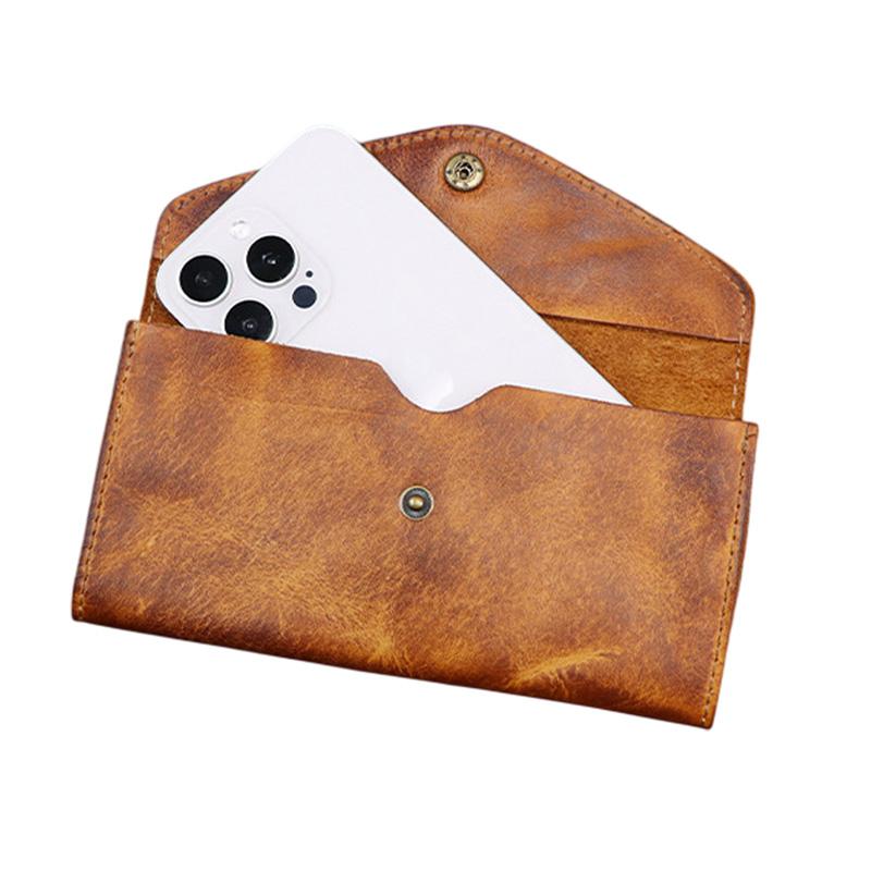 Ręcznie robiona skórzana portmonetka kopertówka dla kobiet ze skóry garbowanej roślinnie Kopertówka na telefon z uchwytem na karty Damska