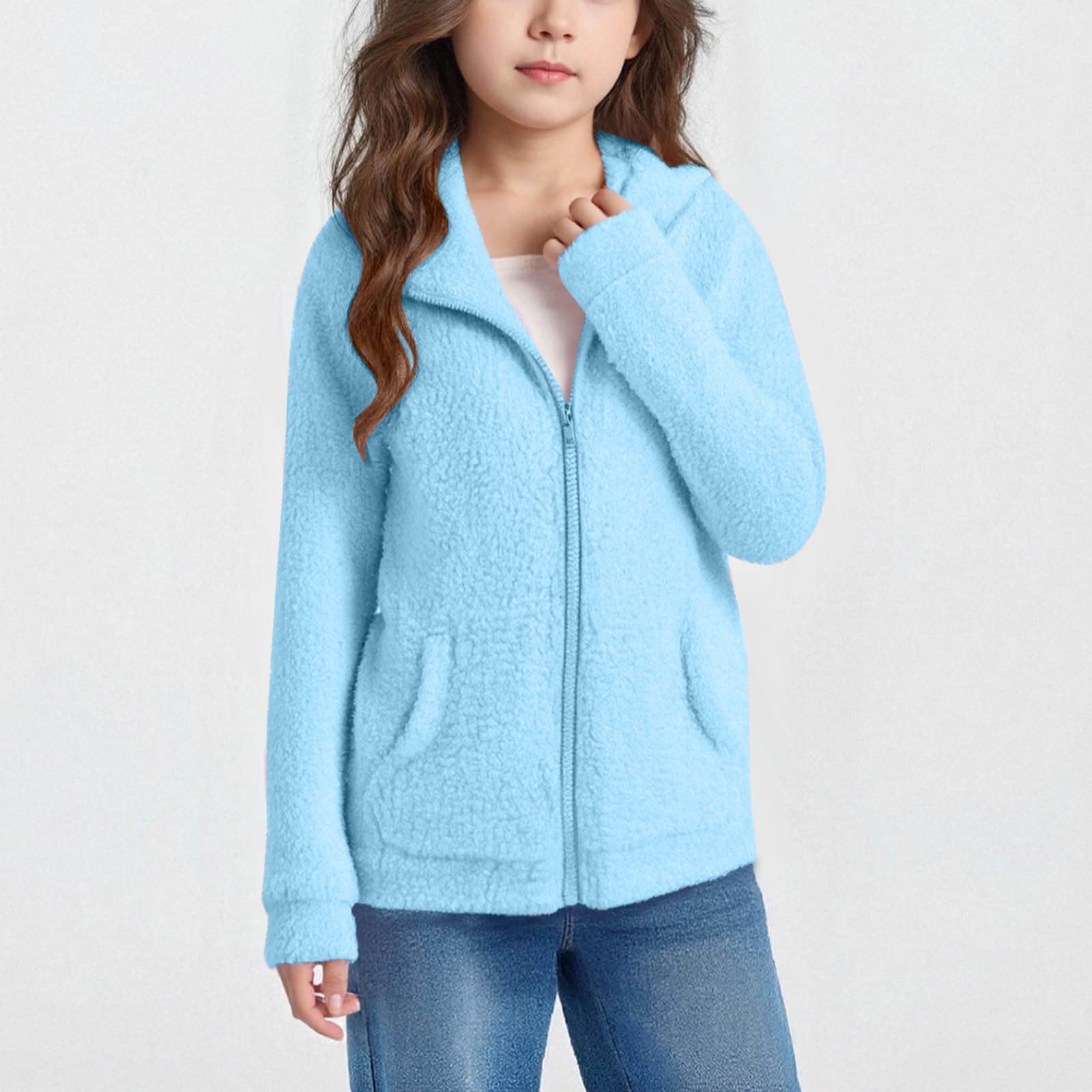 

Детская осенне-зимняя теплая флисовая толстовка с капюшоном, карманами и длинными рукавами, однотонная 170