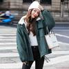 Autumn Winter Versatile Lamb Wool Fleece Lined Thickened Contrast Color Panel Cargo Jacket Women's Thickened Jacket