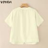 VONDA Women Short Sleeve Side Buttons Up Ruffled Solid Casual Blouse