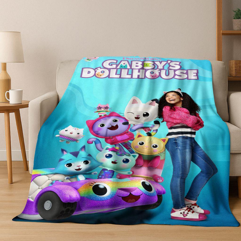Cute Gabbys Dollhouse Cartoon Girl Kids Flannel Blanket Soft Warm Throw Blanket for Bed Bedroom Room Living Room Christmas Gift