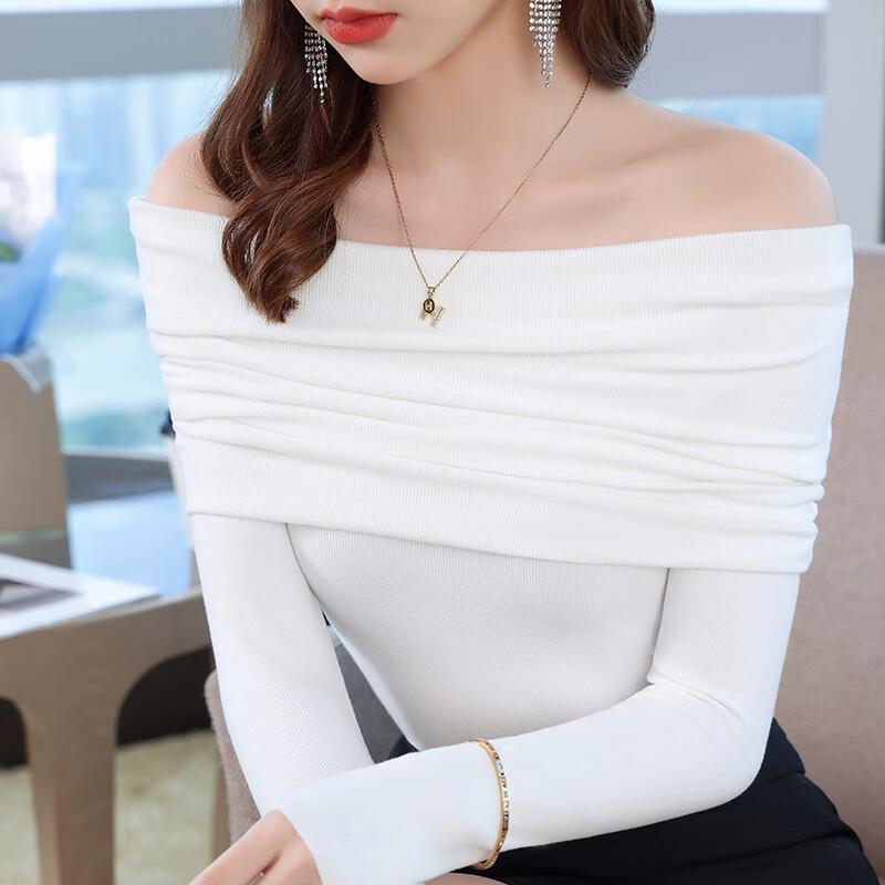 TROMAN Women's Elegant Off-Shoulder Long-Sleeve Knit Sweater