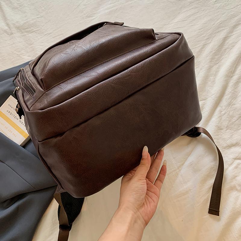 Vintage PU Backpack for Men Women Casual Daypack Travel School Bag with Multi Pockets