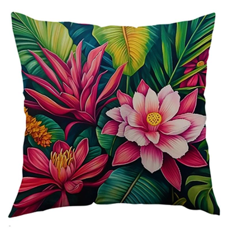 Plant Flower Print Pillow Cover Bedroom Window Sill Bay Window Pillow Cushion Cover Square Pillow Cover Short Plush