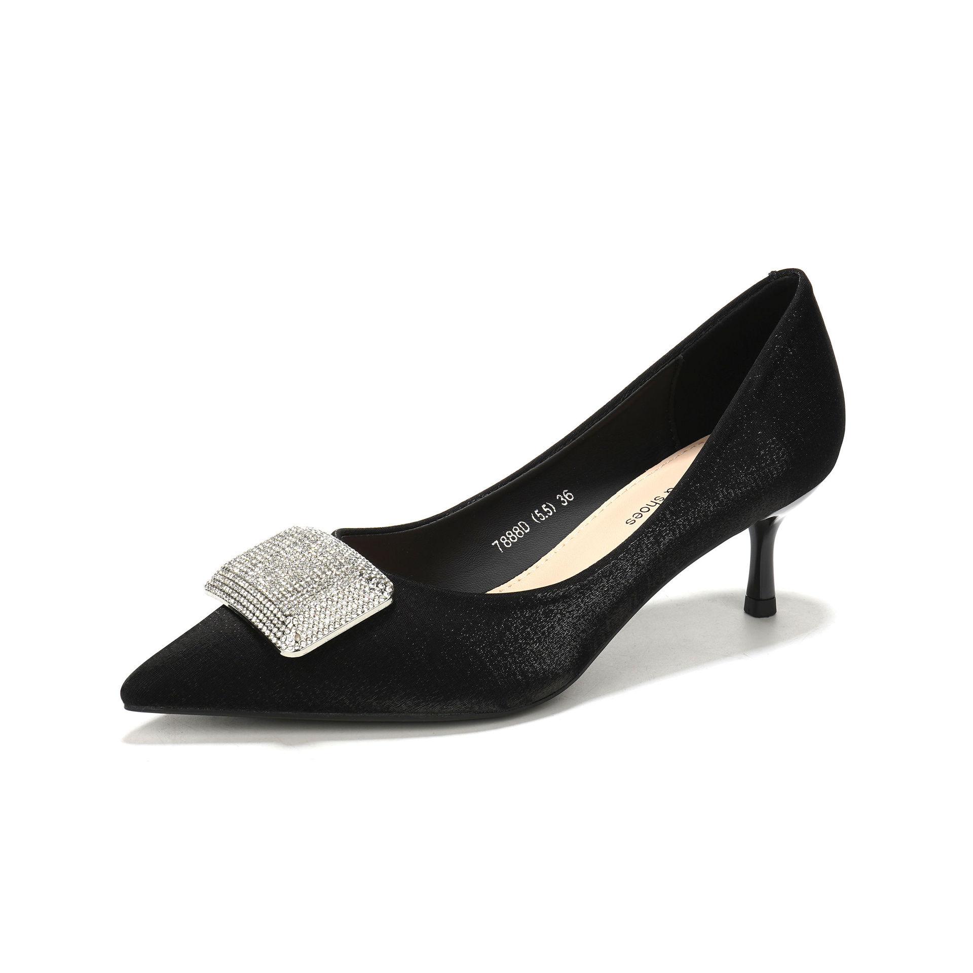 

Туфли на высоком каблуке женские атласные одинарные туфли женские туфли туфли со стразами тонкий каблук неглубокий носок высокое чувство 40