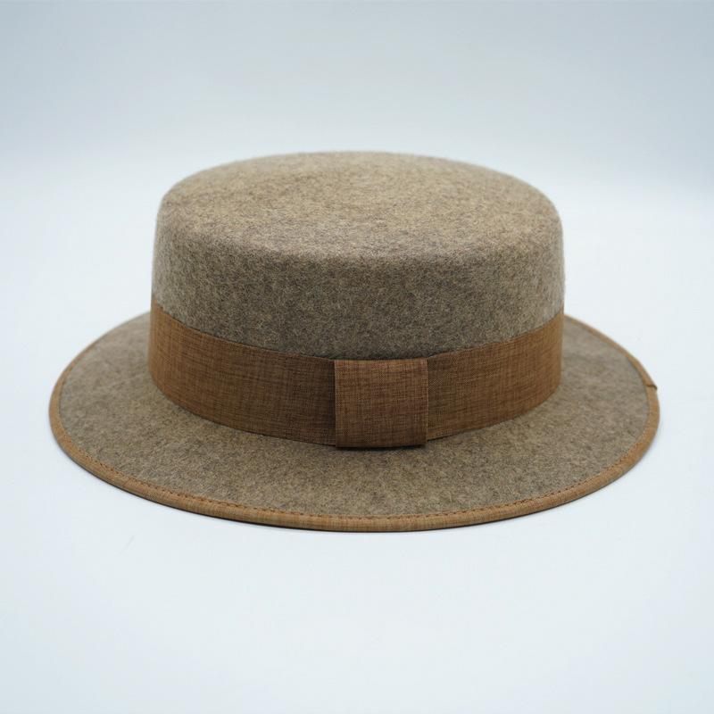 Japanese Retro Light Coffee Mocha Wool Woolen Flat Top Top Hat Women'S Autumn And Winter Small Brim Felt French Elegant British