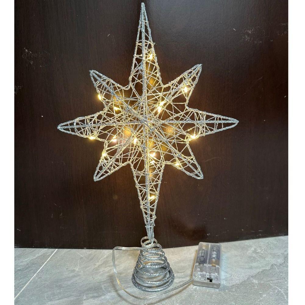 Star Christmas Tree Topper LED Light Lamp Iron Glitter Christmas Tree Decoration Xmas Decoration Party Supplies Light Up Props