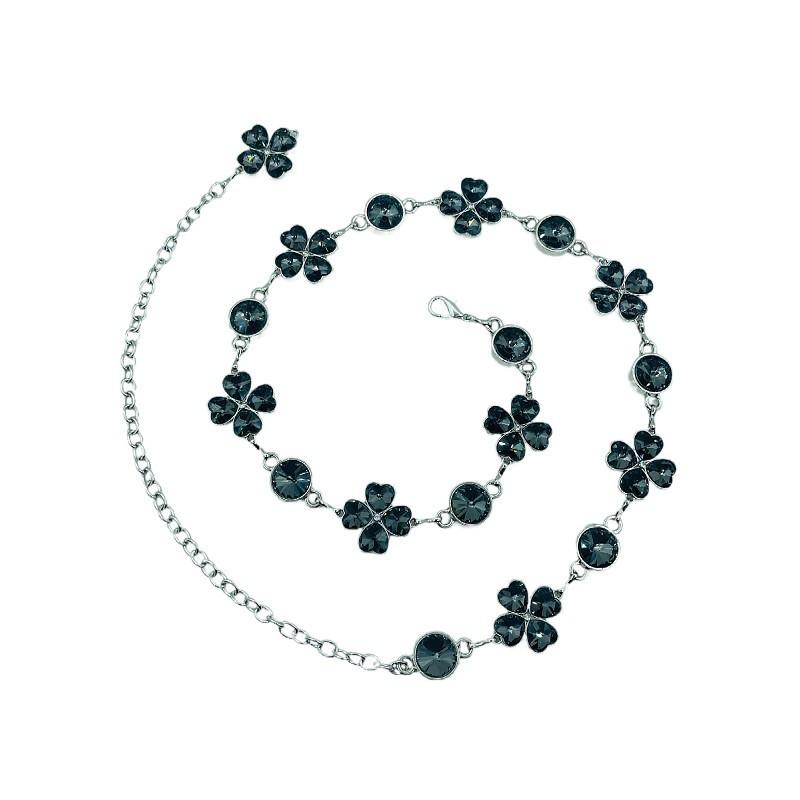 Metal Crystal Waist Chain With Water Diamond Embellishments For Elegant Women серый