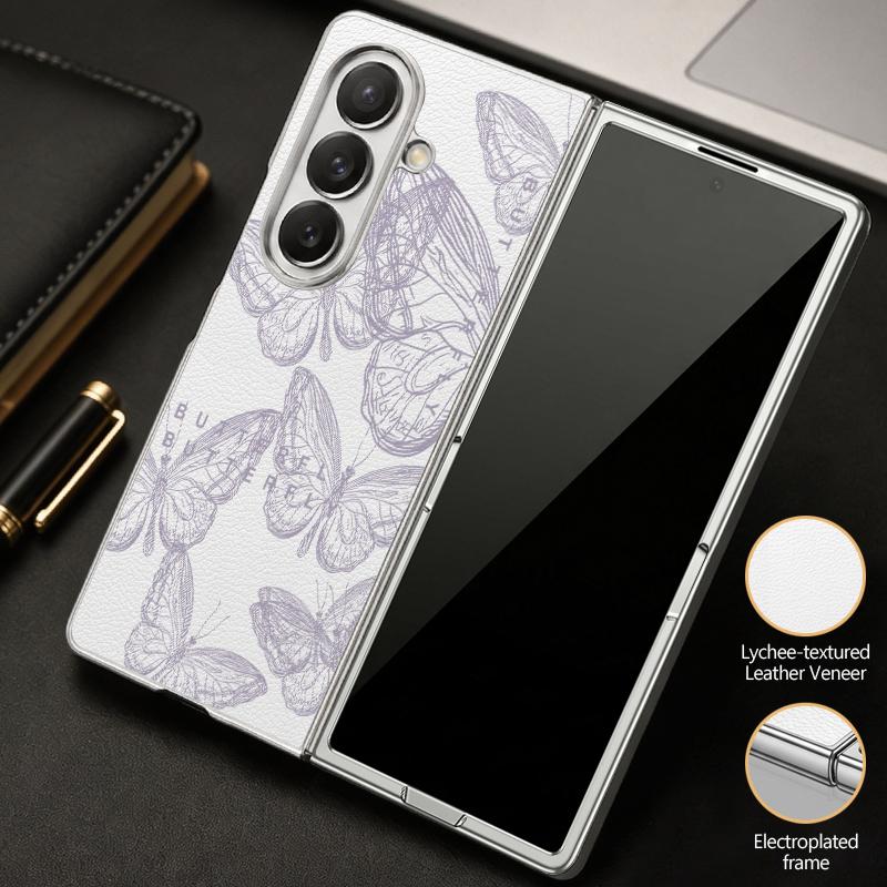 Line Butterfly Print Case For Samsung Z Fold 8 Ultra 7 6 5 Luxury Plating Leather Skin Hard Phone Cover For Galaxy Z Fold8 Fold7 Fold6