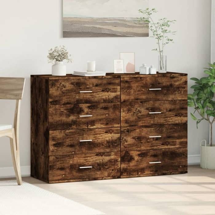 VidaXL Buffets 2 Pcs Smoked Oak 60x39x80 Cm Engineered Wood, Storage Cabinet, Entryway Furniture, Accent Furniture, 3276627
