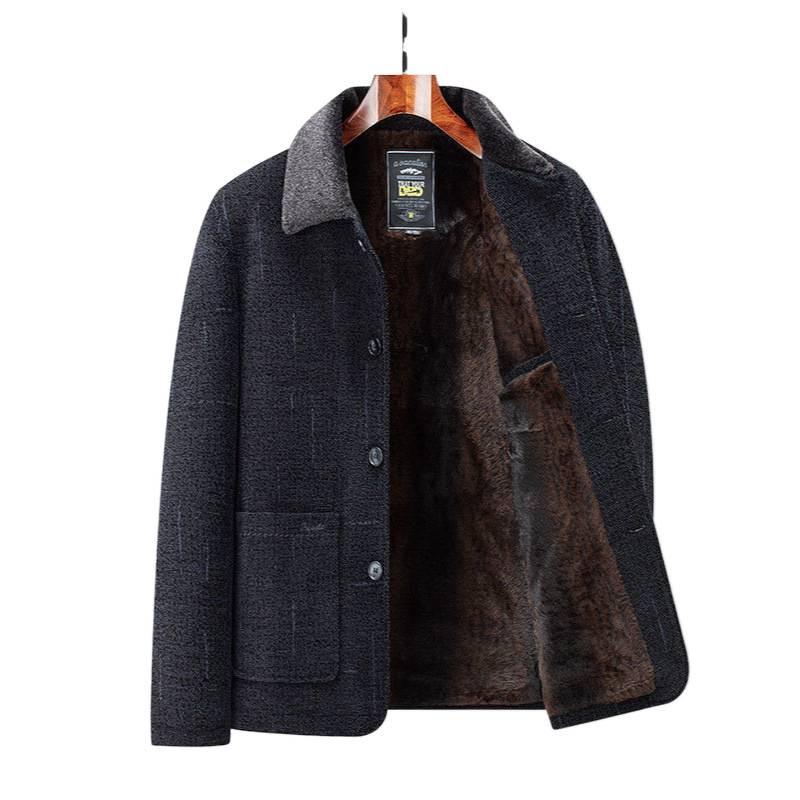 Men's Corduroy Lapel Cotton Jacket - Plus Velvet Thickened, 2025 Autumn/Winter Style for Middle-Aged & Elderly Dads
