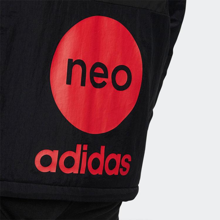adidas Neo Logo Print Patchwork Hooded Long Sleeve Cotton Jacket Men Outerwear Black HC9731