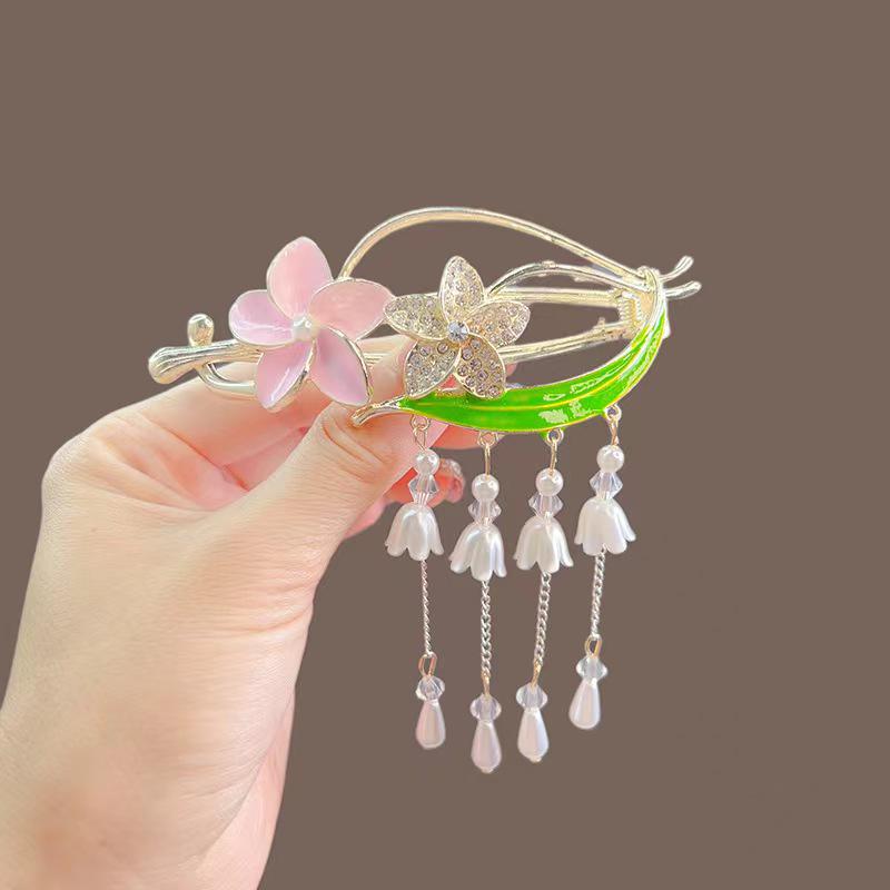 Lily of the Valley Hanfu Hairpin: Women's Elegant Tassel Bun Clip Hair Accessory