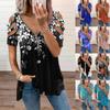 2023 European & American Women's V-Neck Zipper Floral Short-Sleeve Loose T-Shirt