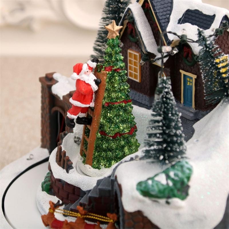 LED Light Christmas Village Scene with Santa/Tree Musical Lighted Christmas Collection Figurines for Home Decors