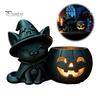 Gruselige Heimdekoration Halloween Schwarze Katze Kürbis Kerzenständer, 3D-gedruckte Hexe Kerze Geistergesicht Teelichtbecherhalter mit Becher, Tischdekoration