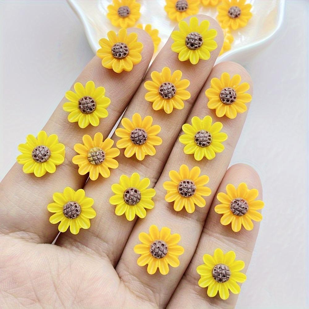 60 piece set of yellow daisy flat back resin decoration -11mm mini flower rhinestones, used for scrapbooking, wedding decoration