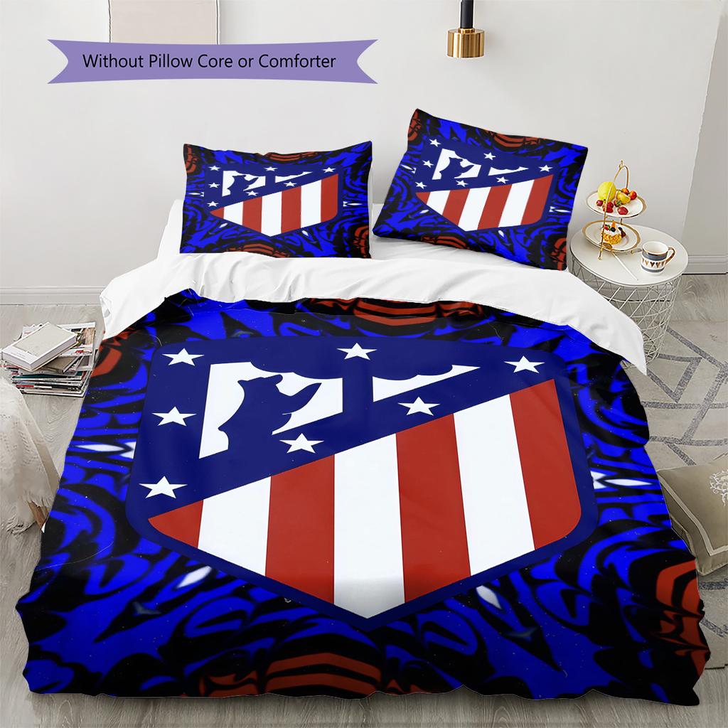 Atlético Madrid Bettwäsche Bettdecke Set Bettbezug Kissenbezug Heimdekoration Geburtstagsgeschenk (1 Bettbezug + 2 Kissenbezüge, ohne Füllung)