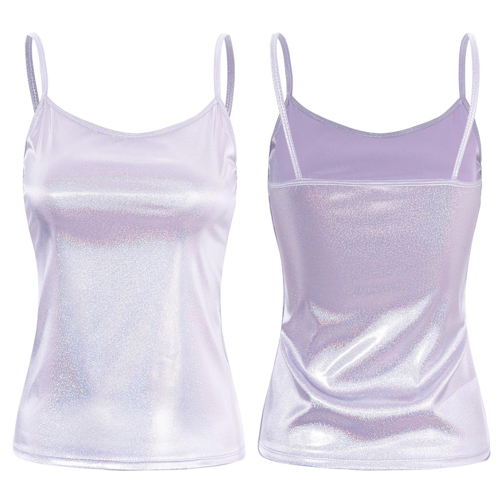 

Жіноча блискуча лакована шкіряна куртка без рукавів із блискучим мокрим виглядом, безрукавка, металевий клубний одяг для дівчат, танцювальний XL світло-фіолетового кольору