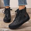 Winter New Flat Single Shoes Women's Round Head Front Strap Side Zipper Soft Sole Anti-slip Wear-resistant Short Boots