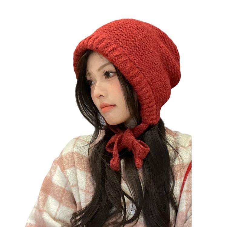 Winter Women'S Solid Color Balaclava Hat Versatile Ear Protection, Cold Proof Woolen Hat Thick And Warm Knitted Hat