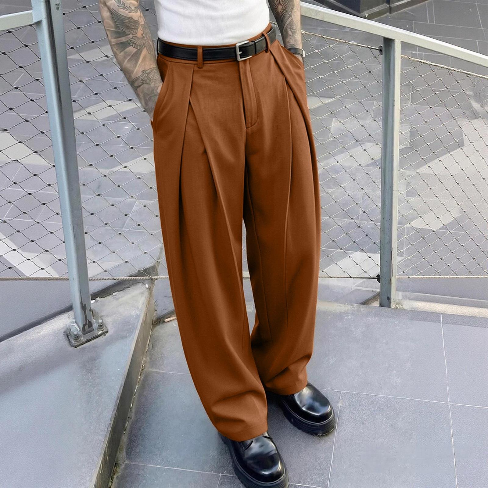 Herren Retro Falten Weite Hosen im High Street Lässiger Schnitt XXL braun