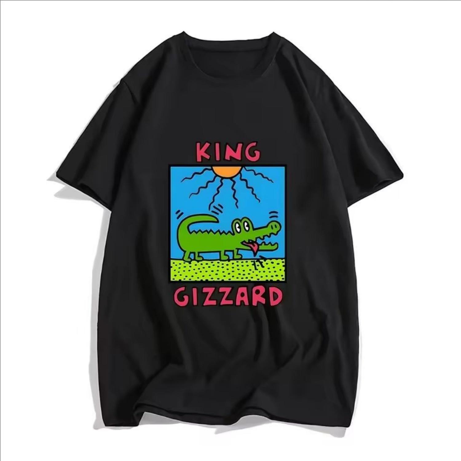 King Gizzard  & The Lizard Wizard T-shirts Women Crocodile Sun Painting T Shirts High Quality Tshirts Manga_Comic LOOSE Women Y2K S чёрный