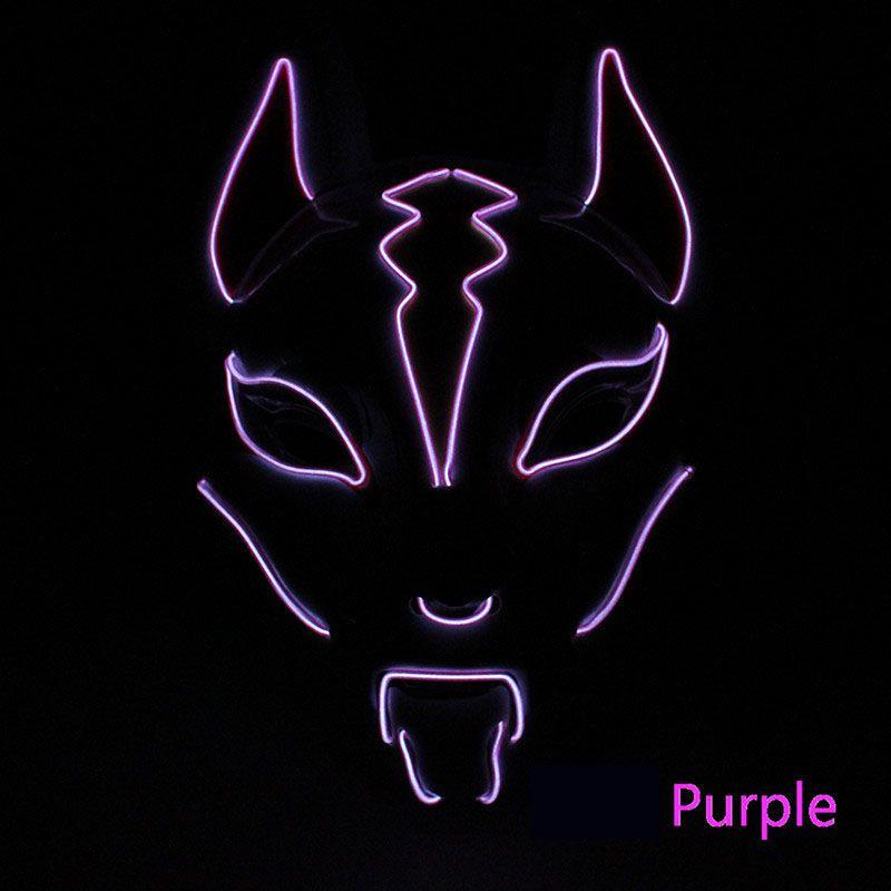 Unisex Japanische Fuchsmaske mit leuchtendem LED-Licht für gruselige Halloween-Partys