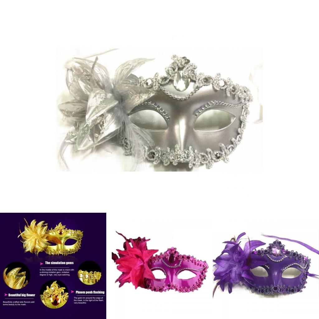 Elegant Lace Masquerade Mask With Rhinestone Flower Accents For Women's Halloween Costume Props