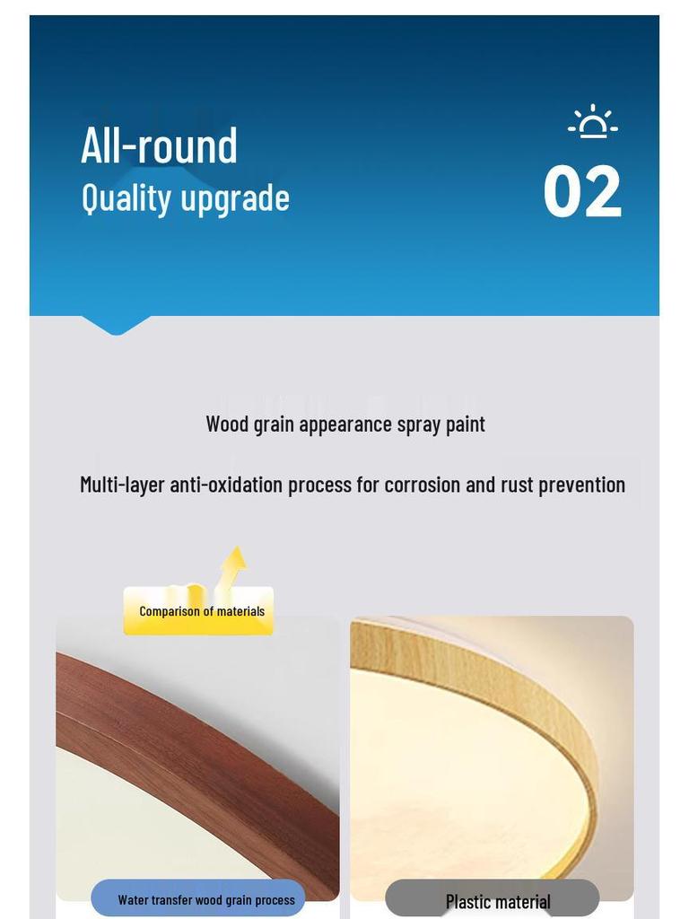 Walnut Wood Grain Ceiling Light: Full Spectrum Eye Protection Chandelier for Living Room, Bedroom, and Dining Room