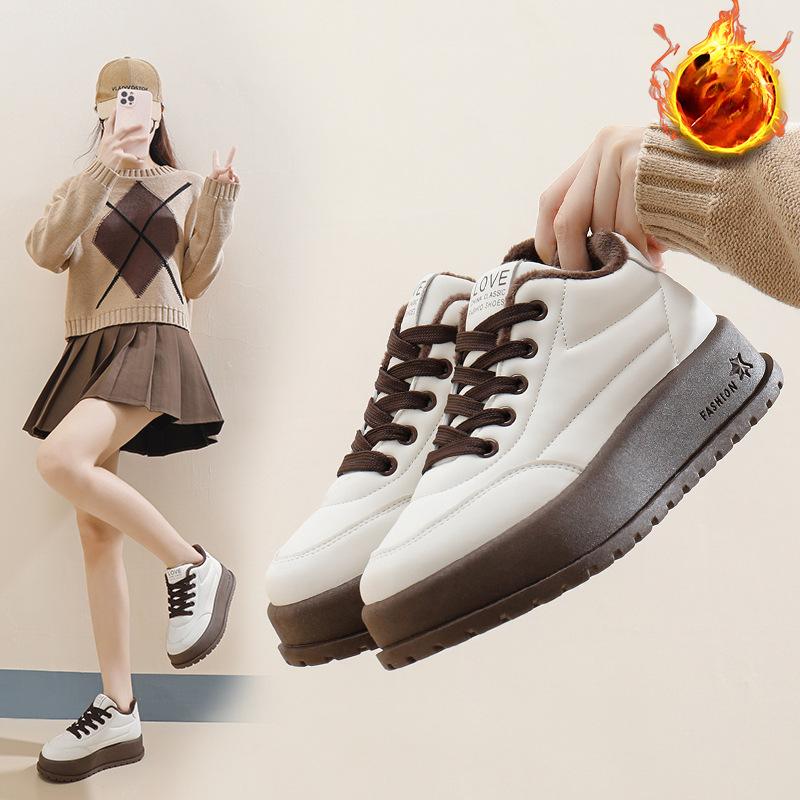 Baskets d'hiver décontractées à plateforme épaisse pour femmes, chaussures de marche confortables et antidérapantes, doublées de fausse fourrure, baskets de course chaudes à lacets, chaussures de tennis pour femmes
