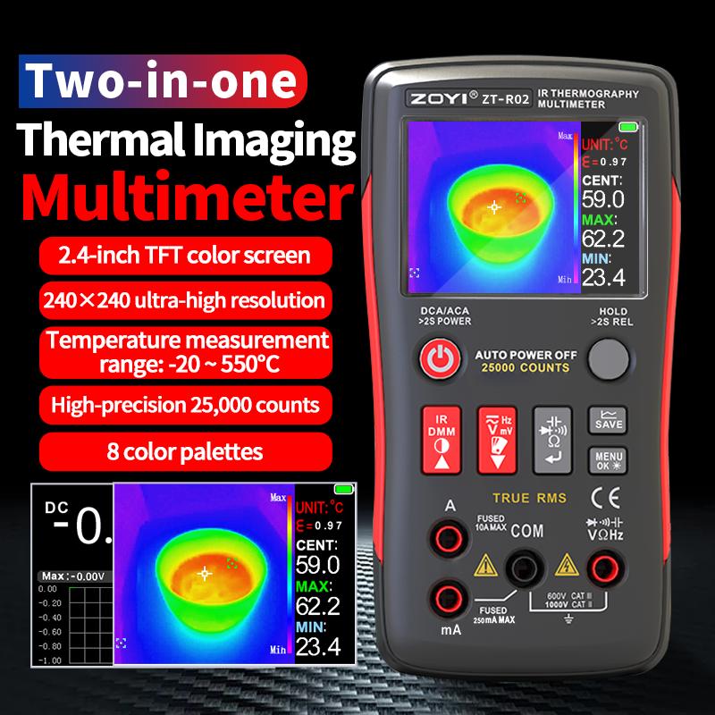 R02 ZOYI Thermal Imaging Camera & Multimeter 240x240 Resolution -20~550℃ 2.4inch Screen for Pipeline Building HVAC Heating Test